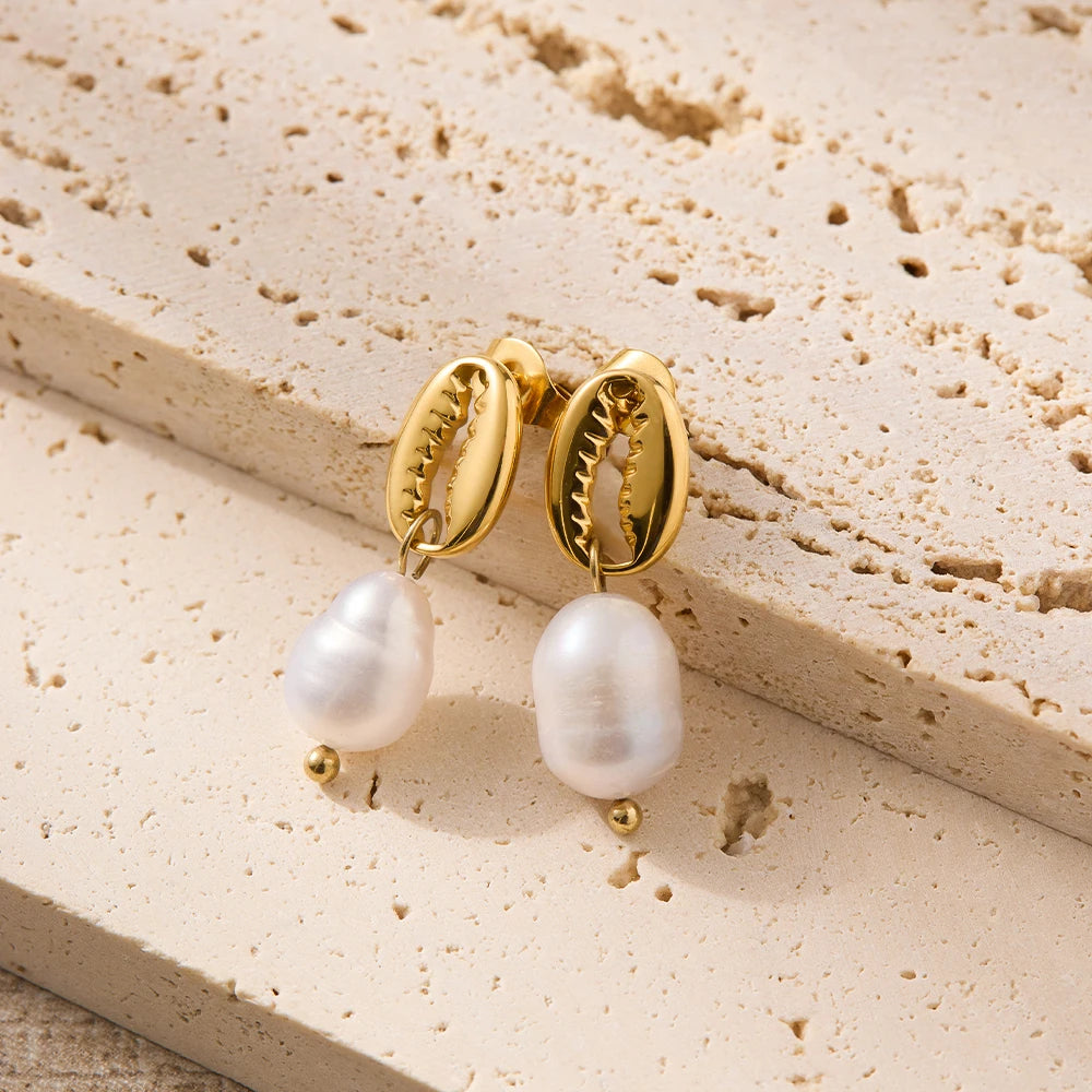 Chunky Gold Pearl Hoop