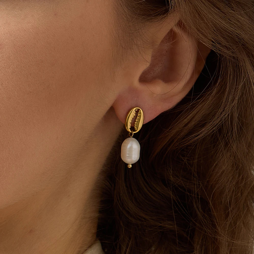 Chunky Gold Pearl Hoop