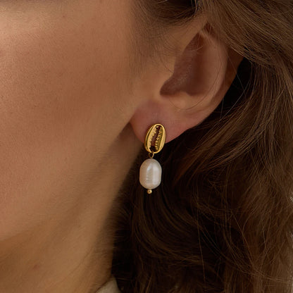 Chunky Gold Pearl Hoop