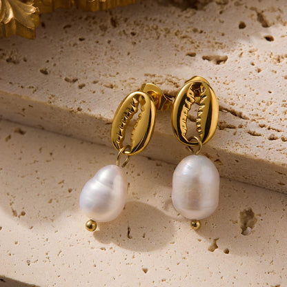 Chunky Gold Pearl Hoop